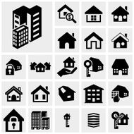 Houses and buildings icons set Real estate