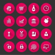 Modern business flat icons vector collection with long shadow