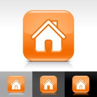 Orange icon house sign glossy rounded square web internet button