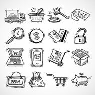 Shopping e-commerce sketch icons set N2