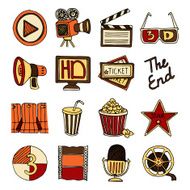 Cinema vintage icons set color
