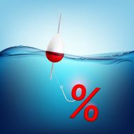 percent sign hanging on a fishing hook