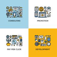 Line icons set of consulting promotion pay per click development