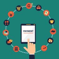 Flat design hand vector for mobile payment concept