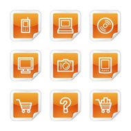 Electronics web icons orange glossy sticker series