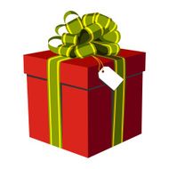 Red gift box with green and golden ribbon