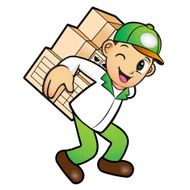 Green Delivery Man mascot box carry a burden