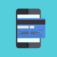 vector smartphone with mobile payment on blue