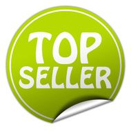 top seller round green sticker on white background