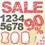 Word SALE numerals and letters are made of floral ornament