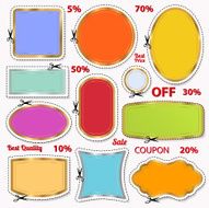 Set Sale Coupons labels template Blank frame scissors (cut off) N3