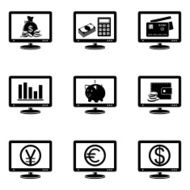 Monitor icons with finance signs on screen