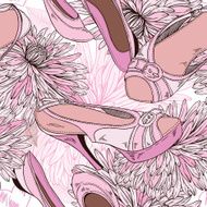 seamless fashion pattern of women&#039;s shoes and flowers N2