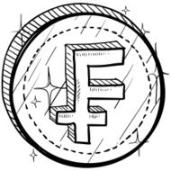 French Franc currency symbol on coin sketch N2