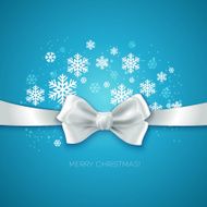 Blue Christmas background with white silk bow