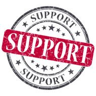 Support red grunge round stamp on white background