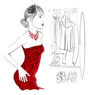 Young woman trying red dress N2