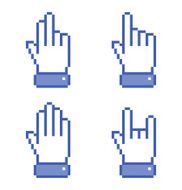 Set of blue Pixel Hand icons