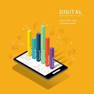 digital marketing media concept with graph on smart phone illustration