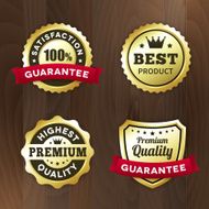 set business gold premium label on wood vector background N3