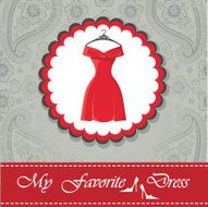 Label with little red dress Paisley lace background N2