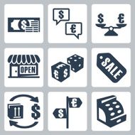 Vector money shopping isolated icons set