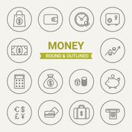 Set of round and outlined money icons