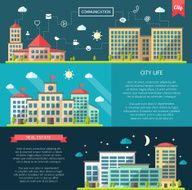 Set of flat design buildings compositions N2