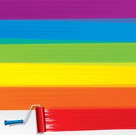 Rainbow Paint Roller Painting a White Wall Vector