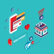 Flat 3d isometric design Mobile payment Online shopping e-commerce concept N13
