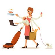 Modern multi-tasking housewife with multiple hands