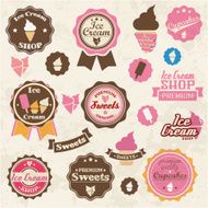 Collection of vintage retro ice cream and cupcake labels