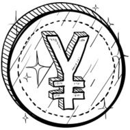Japanese Yen currency symbol on coin sketch N2