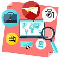 Laptop with map pointers on world N2