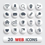 Web icons on a white buttons with shadow