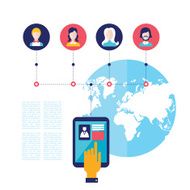 Hand touching tablet with web icons Social network Communication concept N2