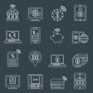 Mobile banking icons outline