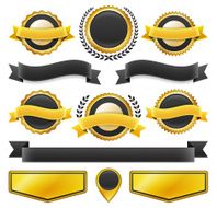 A collection of blank black and gold badges