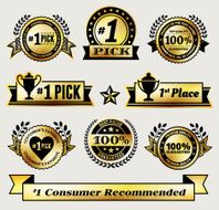 Top Pick Award Winner Gold Badge vector icon set