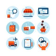 Flat design icons on online shopping and delivery service theme