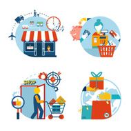 Shopping icons of a store shopping and delivery