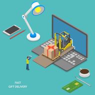 Fast gift delivery isometric vector illustration N2