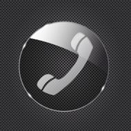 Glass phone button icon on metal background Vector illustration