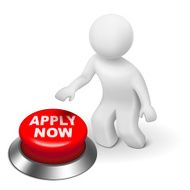 3d man is pushing the &quot;APPLY NOW&quot; button