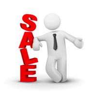 3d business man presenting word sale concept