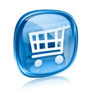 shopping cart icon blue glass isolated on white background