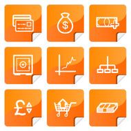 Orange stickers finance icons set