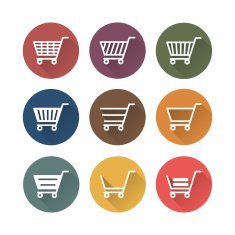 Vecter Shopping Cart Icons Set on Circle Color Background