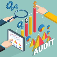 Financial examiner isometric concept art illustration