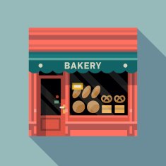 Retro style local bakery pink facade